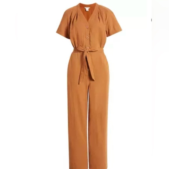 NWOT CASLON Cotton Gauze Belted Short SleeveJumpsuit - Picture 2 of 10